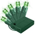 Winterland Winterland BAT-70MMGR-4G 5 mm. Chonical Battery Operated Green LED 70 Count Lights Set On Green Wire BAT-70MMGR-4G